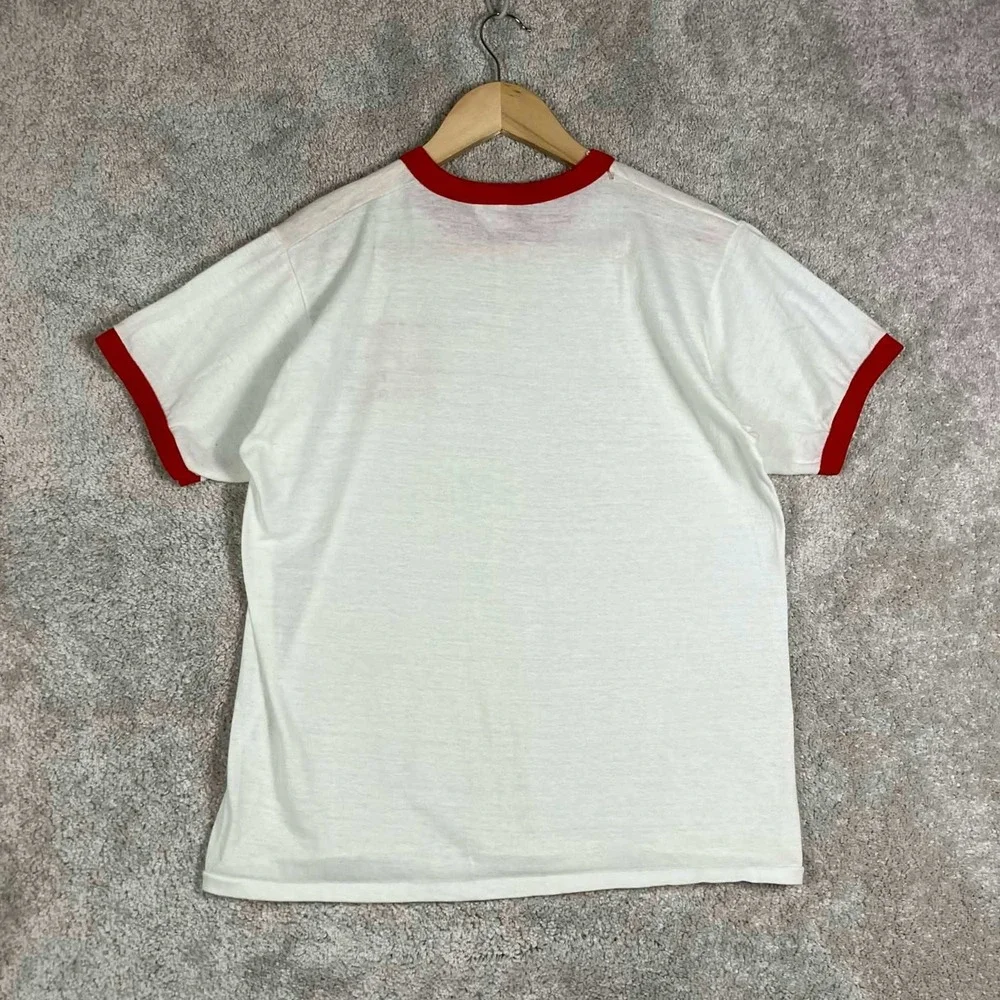 Vintage 70s Russell Athletic BSA Pathfinder District Ringer T Shirt White Red M - Picture 9 of 13